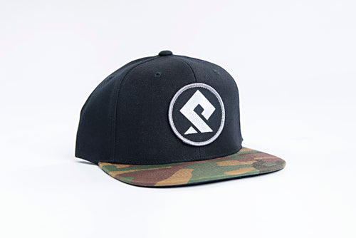 PULLSPORT PATCH HAT - BLACK with CAMO BILL Wakeboard Waterski Apparel